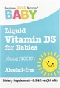 California Gold Nutrition Baby Vitamin D3 Liquid D3 Supplement for Babies, Vegetarian Friendly - Developmental Support - Alcohol & Gluten Free, Non-GMO - 10 mcg (400 IU) - 0.34 fl oz (10 ml)