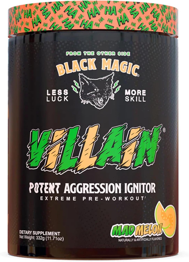 Black Magic Supply Villain High-Stim Nootropic Pre-Workingout - Beta-Alanine, L-Tyrosine, & Caffeine - Αντλία & Εστίαση - 25 εξυπηρετήσεις (Mad Melon)