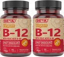DEVA Vegan Vitamin B12 Fast Dissolve Supplement - Once- Per-Day Complex με 1000 McG Methylcobalamin B12, Folic Acid, B6 - Lemon Flavor - 90 Dissolvable Tablets, 2- Pack