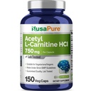 NusaPure Acetyl L-καρνιτίνη 750mg ανά Caps 150 Κάψουλες Veggie (Non-GMO, Vegan) Υψηλή ισχύς Acetyl L Carnitine HCL (ALCAR)