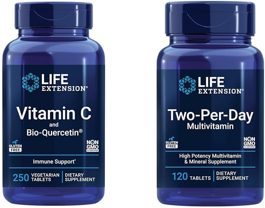 Επέκταση ζωής Βιταμίνη C & Quercetin Phytosome Plus Multi- Vitamin & Mineral Supplement - 250 δισκία & 120 δισκία