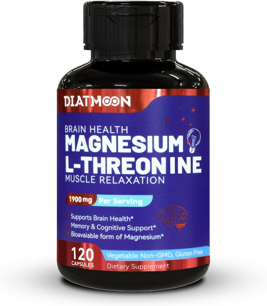 Magnesium L-Threonine Capsules, Magnesium Threonine Supplement, 1900mg Magnesium L-Threonine, Non GMO, Gluten Free - 120 Veg Capsules