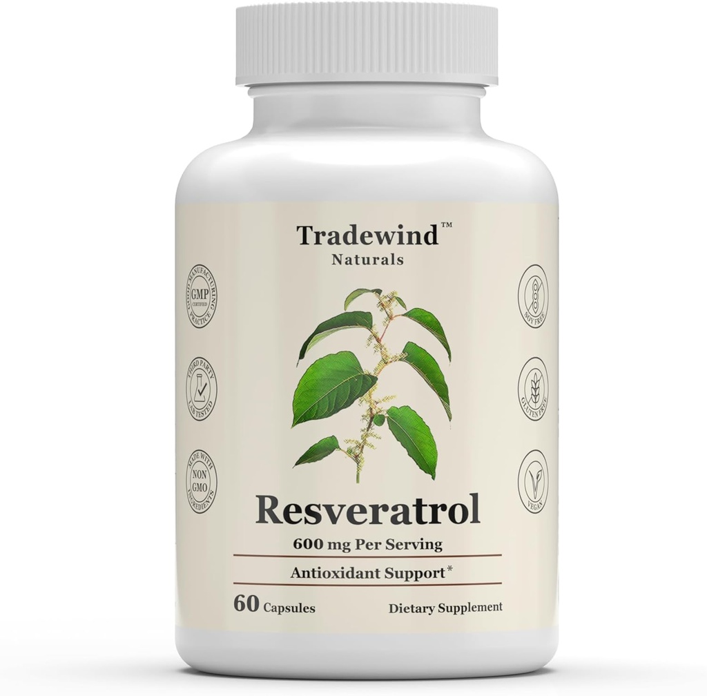 Resveratrol 600mg - Vegan - Μη ΓΤΟ - Υποστήριξη Υγιεινή γήρανση και καρδιαγγειακή υγεία - Πλούσιο σε Αντιοξειδωτικά - 60 κάψουλες λαχανικών