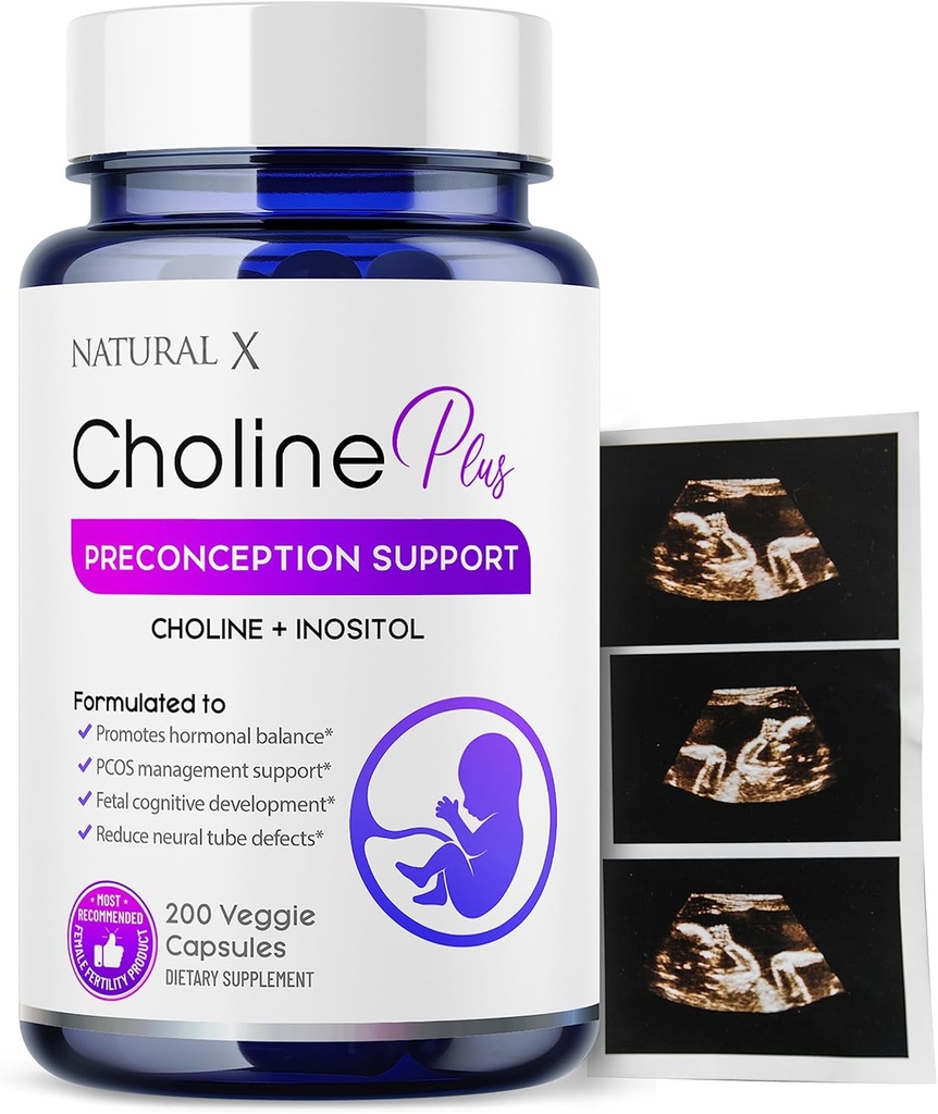 Choline και Ινοσιτόλη Προκατάληψη Βιταμίνες για τις γυναίκες - συμπλήρωμα γονιμότητας, υποστηρίζει υγιή εγκυμοσύνη και γνωστική ανάπτυξη του μωρού, ενισχυμένη ποιότητα αυγών, ισορροπία ορμονών (200 κάψουλες)