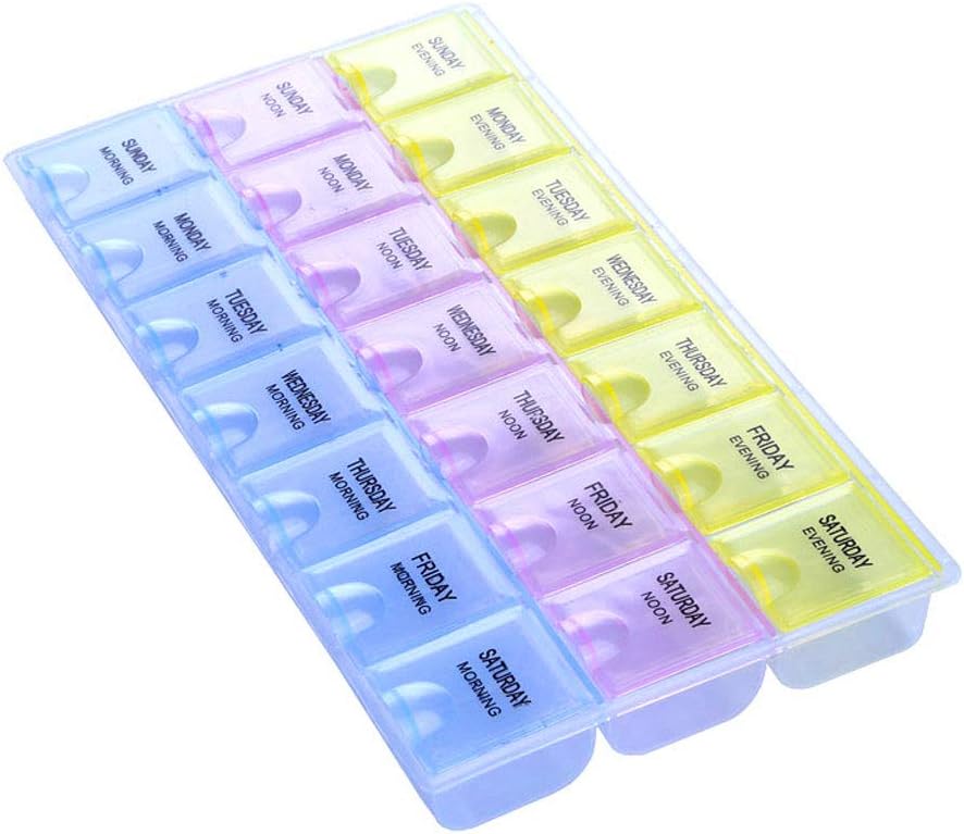 Υπόθεση χαπιών INVODA 7 Day Weekly Pill Box with Medication Υπενθύμιση Χάπια Διοργανωτής - πρωί βράδυ καθημερινά 21 Αποσπώμενα Διαμερίσματα