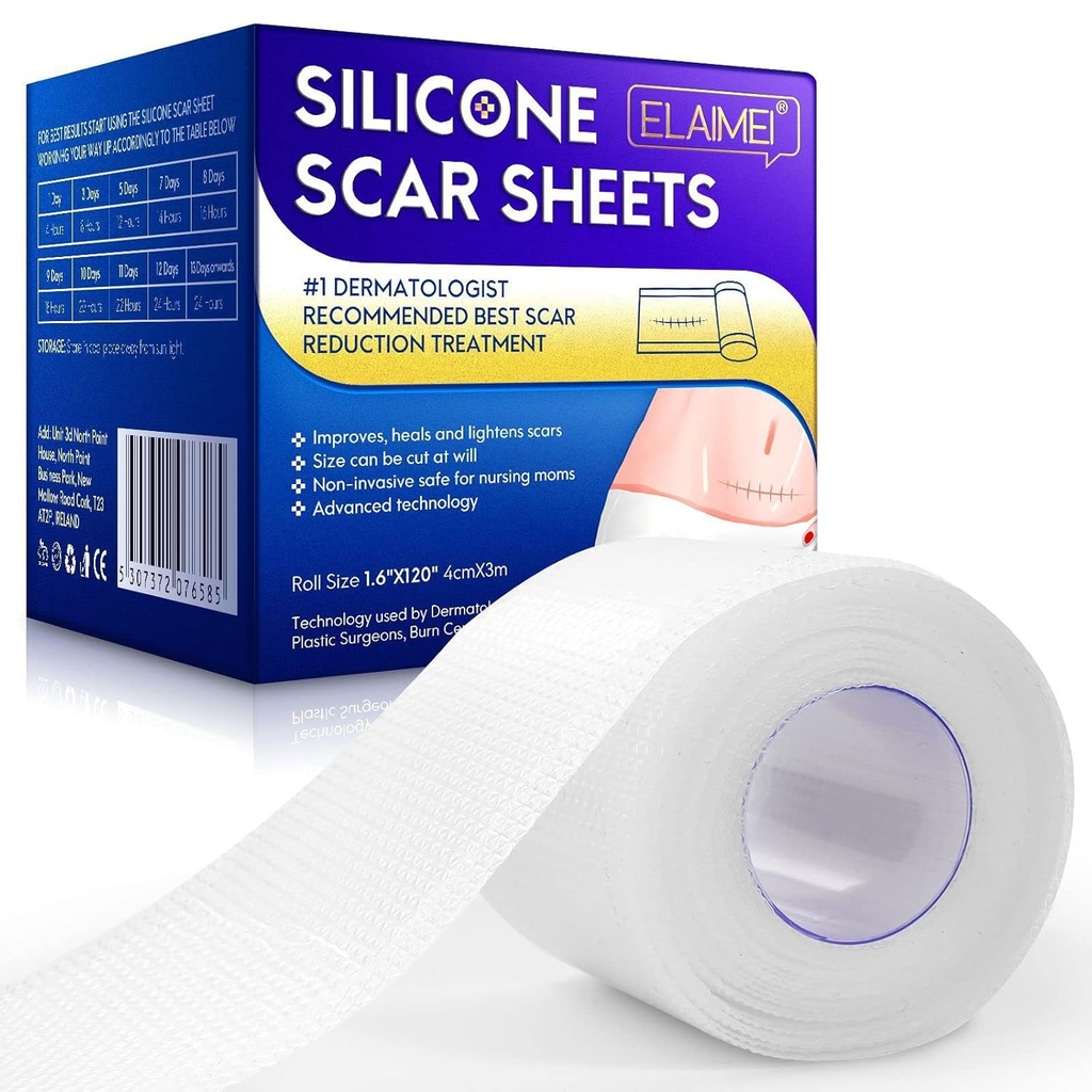 Νέα διαφανής Σιλικόνη Scar Sheets(1.6” x 120” Inch - 3M), Away Scar Tape, Scar Strips, Reuseable, Professional Scar Removement Sheets for C-Tegment, Surgery, Burn, Keloid, Acne et, Scar Patch.