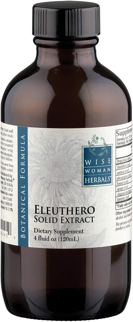 Wise Woman Herbals Eleuthero Root Solid Extract 4:1, Alcohol-free, Adrenal & Stress Support, Energy, Stamina, Mental Hendurance, Supports Balanced Mood & Immunity, 4 Fl Oz