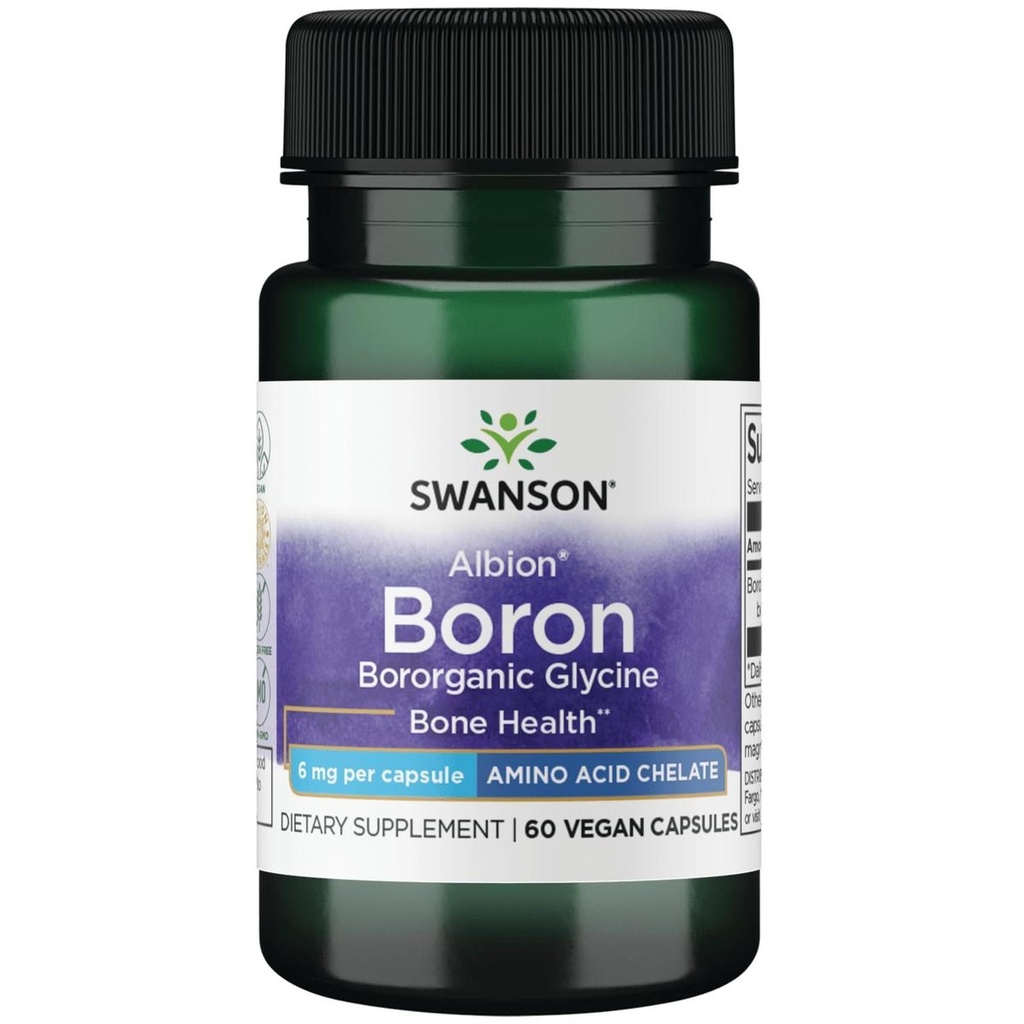 Swanson Boron από Albion - Boroganic Glycine συμπλήρωμα Υποστήριξη Κοινή Υγεία & Υγεία των οστών - Υψηλή Φόρμουλα Απορρόφησης Μπορεί να υποστηρίξει τη συνολική ισορροπία - (60 κάψουλες, 6mg το καθένα)