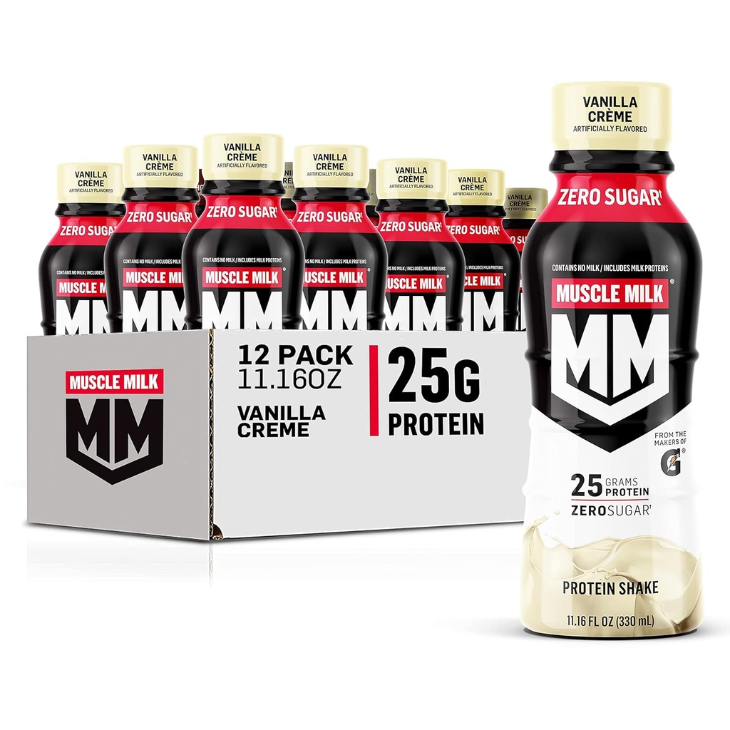 Μυϊκό γάλα Γνήσια πρωτεΐνη Shake, Vanilla Creme, 11.16 Fl Oz μπουκάλι, 12 συσκευασία, 25g πρωτεΐνη, Zero ζάχαρη, ασβέστιο, βιταμίνες A, C & D, 5g ίνες, Ενεργοποιώντας Snack, αποκατάσταση προπόνησης, συσκευασία μπορεί να Vary