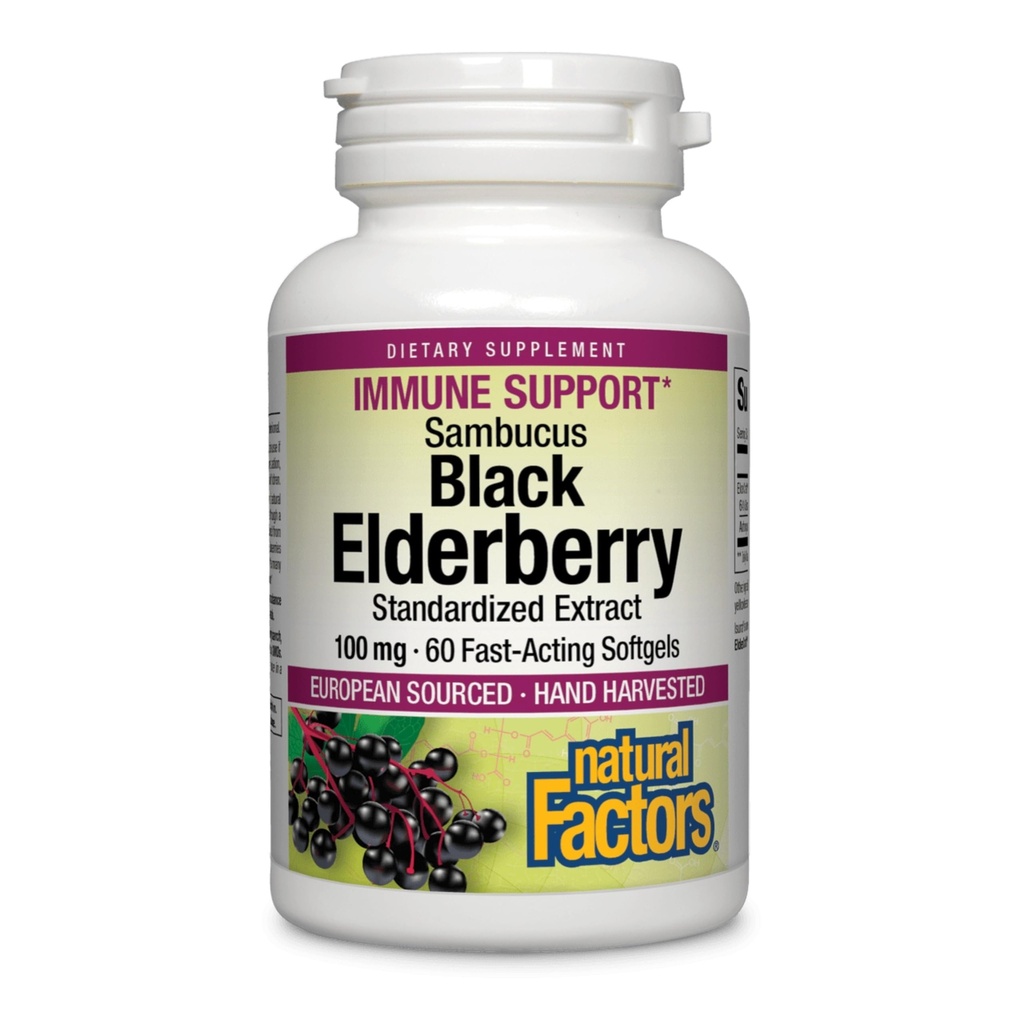Φυσικοί παράγοντες Black Elderberry, 100 mg, 60 Softgels ταχείας δράσης