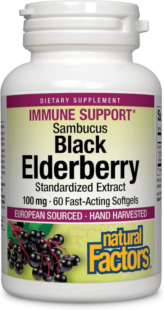 Φυσικοί παράγοντες Black Elderberry, 100 mg, 60 Softgels ταχείας δράσης