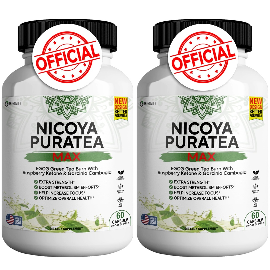 Nicoya PuraTea Max Πράσινο εκχύλισμα τσαγιού & Πράσινο Coffee Bean για την υποστήριξη του μεταβολισμού, φυσική ενίσχυση της ενέργειας, αντιοξειδωτικό-πλούσιο συμπλήρωμα – 120 κάψουλες