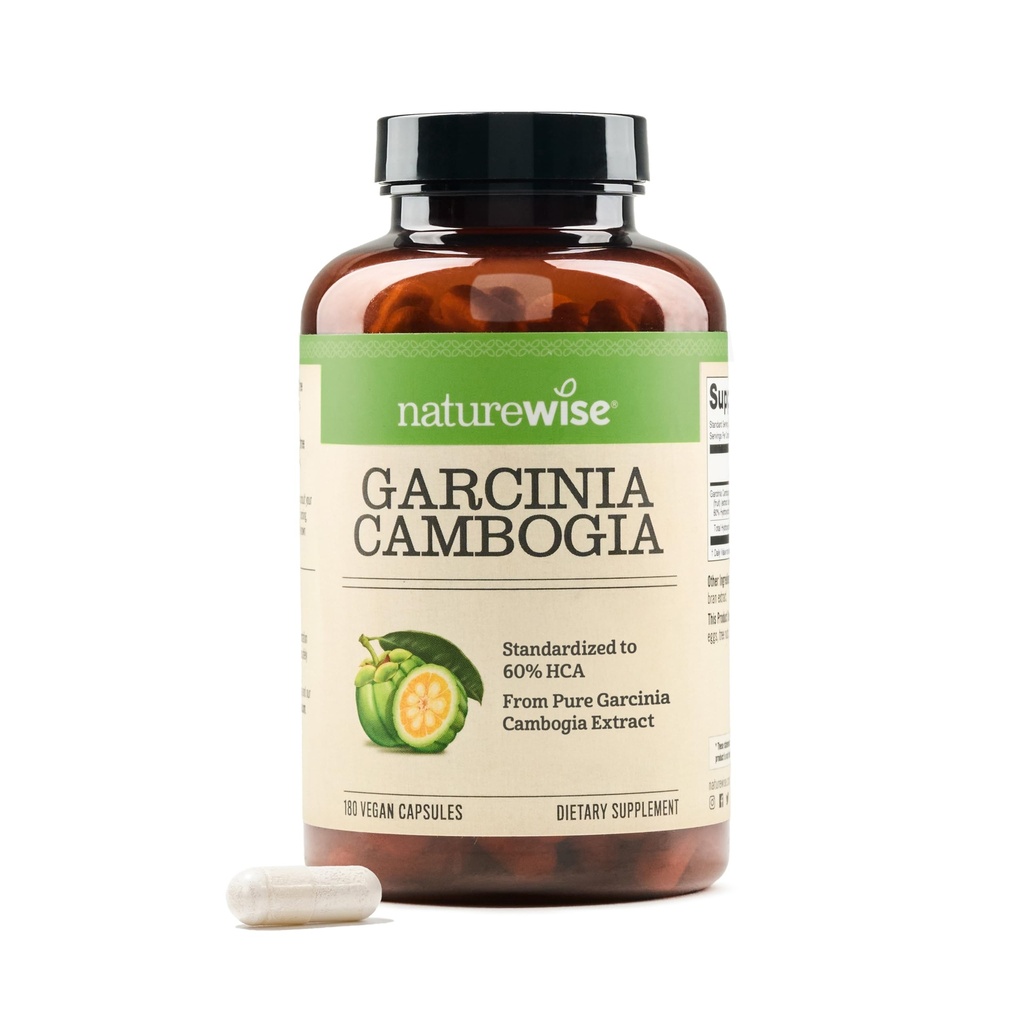 Naturewise Garcinia Cambogia - 60% HCA εκχύλισμα συγκέντρωσης, φυσική υποστήριξη για τους στόχους βάρους και τα επίπεδα ενέργειας - Vegan, μη ΓΤΟ, χωρίς γλουτένη - 180 κάψουλες[2-6 Μήνας προμήθεια]