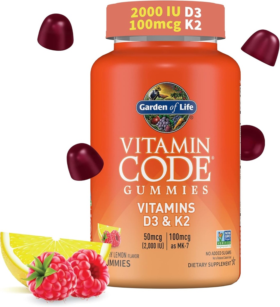 Βιταμίνη D3 + K2 Gummies με Πρεβιοτικά & Προβιοτικά για Digestion, 2000 IU Βιταμίνη D3 + 100 mcg K2 για την Υγεία των Οστών και του Ανοσοποιητικού για Ενήλικες, Κωδικός Βιταμίνης, Μη-ΓΤΟ, Χωρίς Γλουτένη, 45 Gummies λεμονιών βατόμουρο
