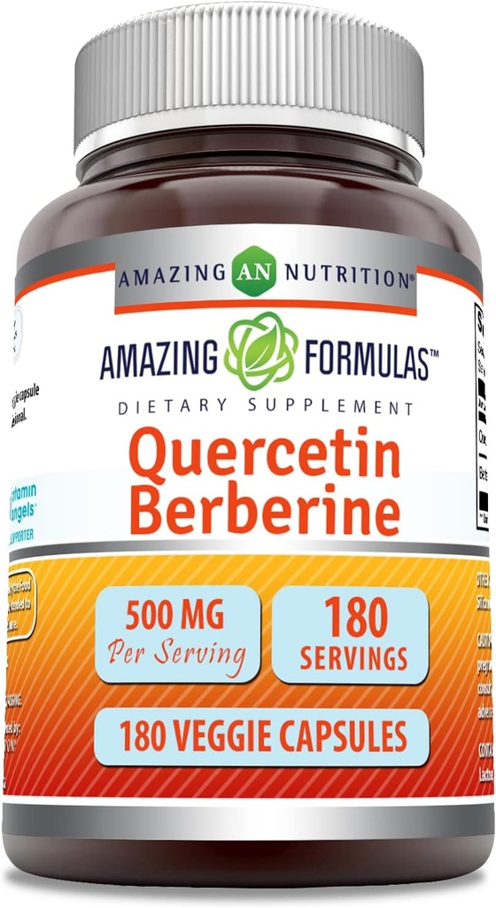 Amazing Formulas Quercetin Berberine - 250mg Βερβερίνη και 250mg Quercetin, 180 κάψουλες Veggie συμπλήρωμα 