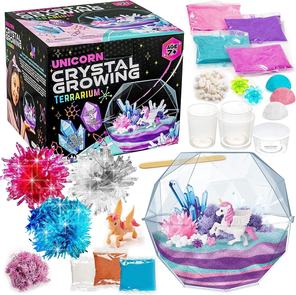 Original Stationery Crystal Growing Kit - Μονόκερως Terrarium, 6.3 x 5.8 in, Multicolor - STEM Science & Crafts for Kids Ηλικίες 7-12 - Grow Your Own Crystal Garden with Magic Rocks & Flower Charms