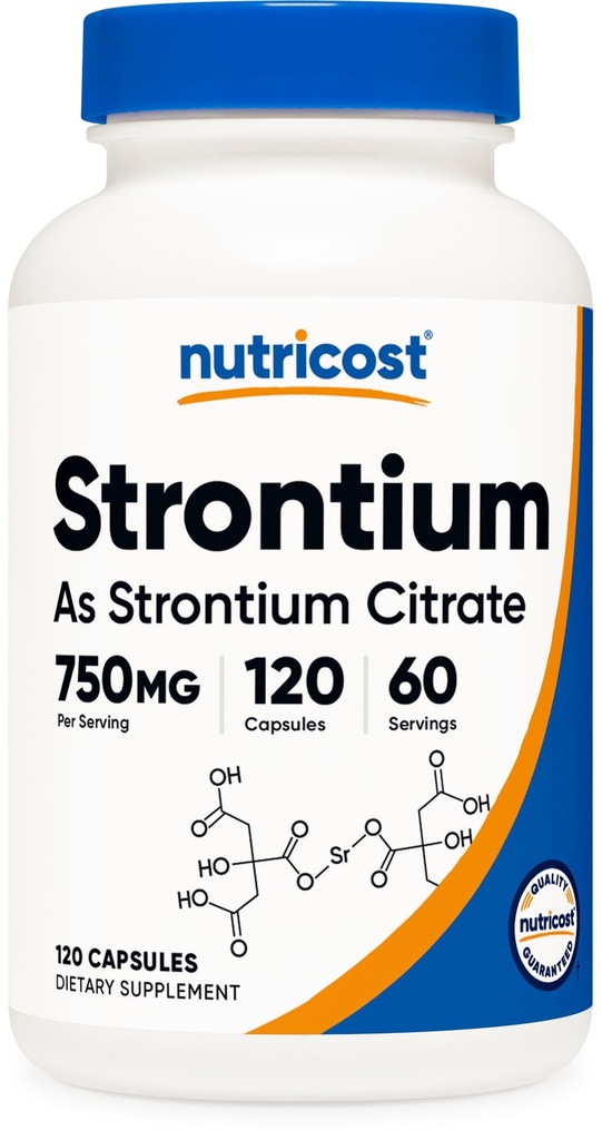 Κάψουλες Nutricost Strontium 750mg, 120 Κάψουλες - Χορτοφαγικά, Μη ΓΤΟ, Χωρίς Γλουτένη