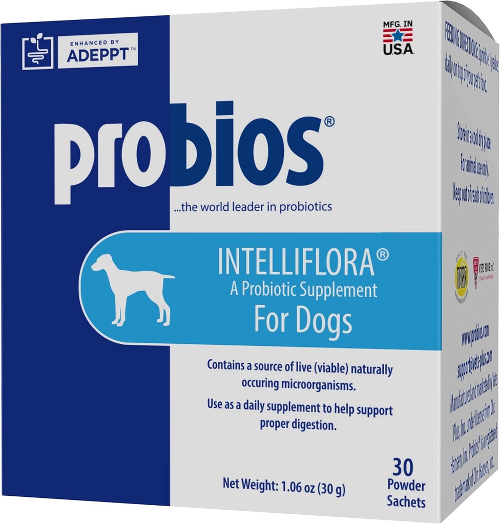 Probios Intelliflora για σκύλους, καθημερινή προβιοτική σκόνη, συμπλήρωμα διατροφής για την υγεία, την πέψη και ανοσοποίηση, 30 φακελάκια