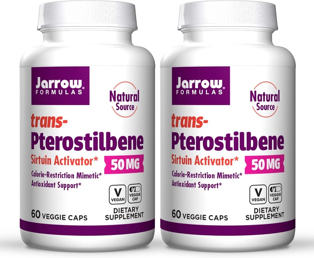 Jarrow Formulas trans-Pterostilbene, 50 Milligrams ανά υπηρεσία, 60 κάψουλες χορτοφάγων. Συσκευασία των 2 φιαλών