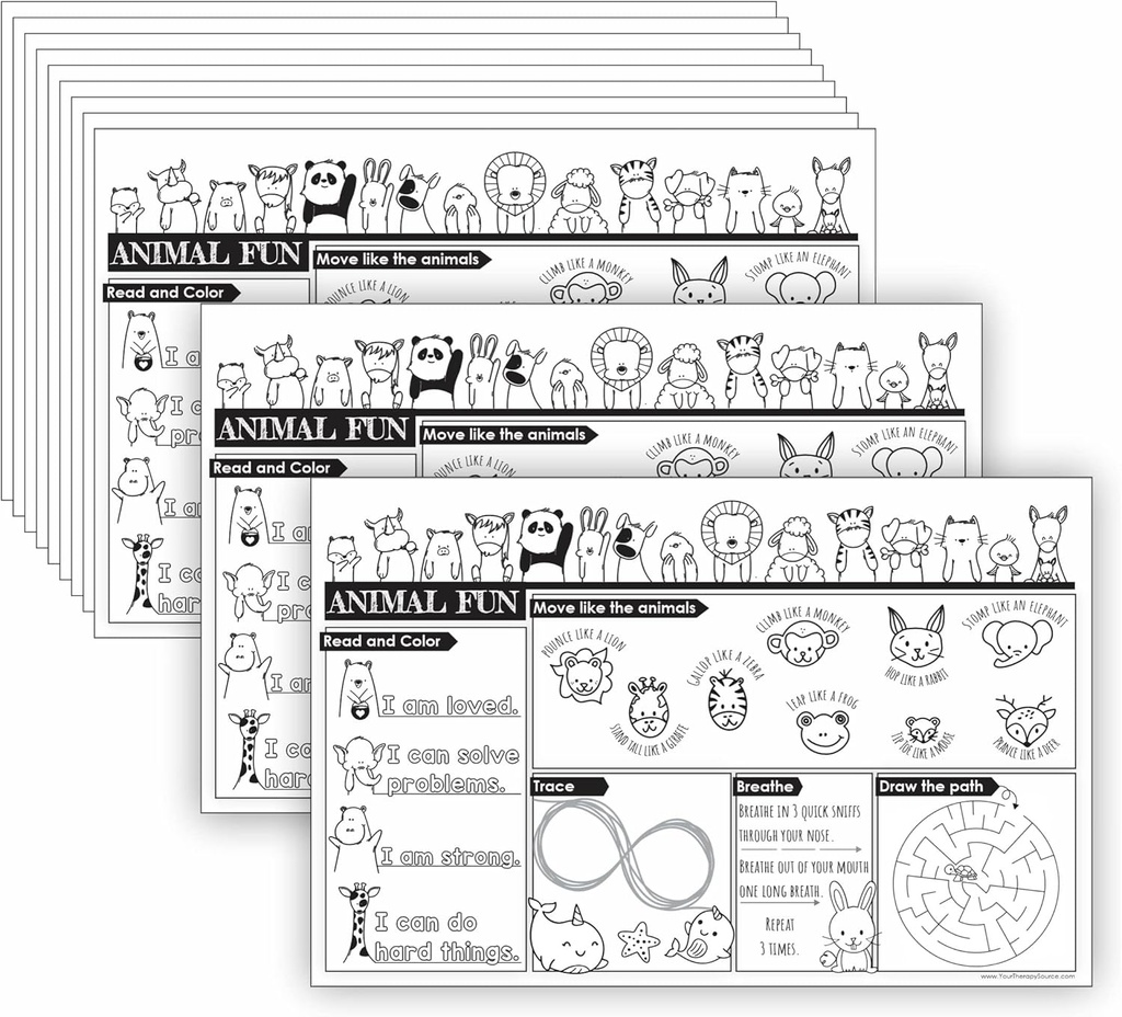 Ζωικό χρώμα Σελίδες για παιδιά Μαζική δραστηριότητα Placemats για τα παιδιά Gross Motor Δεξιότητες, Fine Motor Δεξιότητες, Visual Motor Δεξιότητες, Brain Break Δραστηριότητες, ADHD Εργαλεία για τα παιδιά, Autism Μάθηση Υλικά