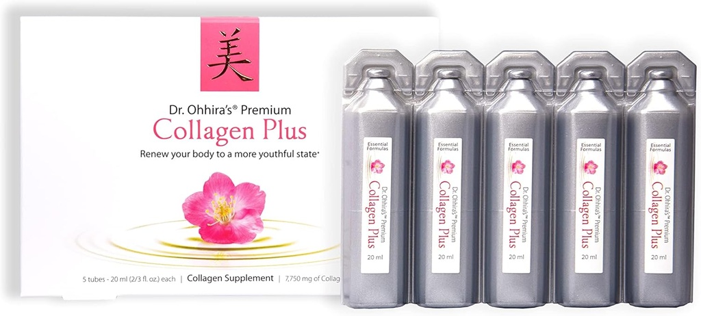 Το Premium Collagen Plus του Δρ. Οχίρα. Ένα υγρό εύκολα αναμιγόμενο συμπλήρωμα κολλαγόνου με 7.750 mg πεπτιδίων θαλάσσιου κολλαγόνου, Plus Cherry Blossom Extract και ένα προβιοτικό συμπύκνωμα φυτού, 5 Pack