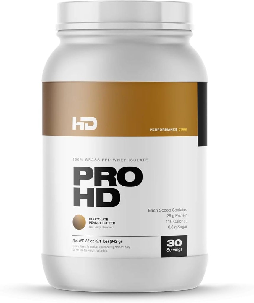 HD MUSCLE ProHD Protein | 100% Grass Fed Whey Isolate | 25g Protein, 114 Calories, 0g Fat | Zero Fillers or Amino Spiking | 30 Servings (Chocolate Peanut Butter)