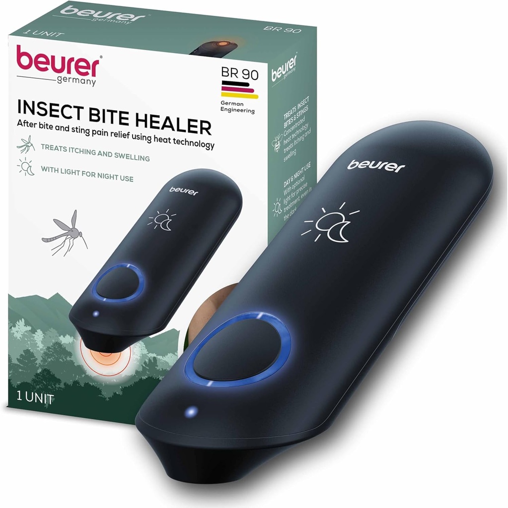Beurer BR90 Insect Sting and Bite Relief with Light, Chemical-Free Bug Bite Healer for Day and Night, Electronic Heat Device for After Mosquito Bites to Ease Itching and Swelling