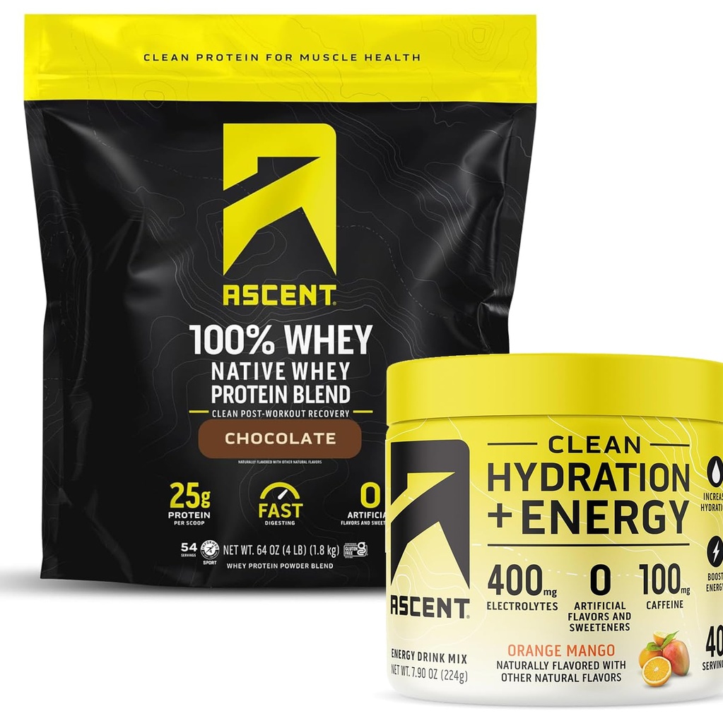 Ανύψωση 100% Whey Protein Powder, Σοκολάτα 4 lb & Hydration + Ηλεκτρολύτες ενέργειας, Orange Mango 40 Σερβίρει