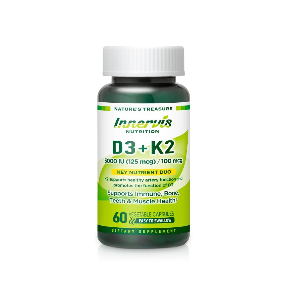 Βιταμίνη D3 5000 IU + K2 MK-7 100mcg – Οστική, καρδιακή και ανοσοποιητική υποστήριξη, εύκολο να καταπιούν, 60 κάψουλες
