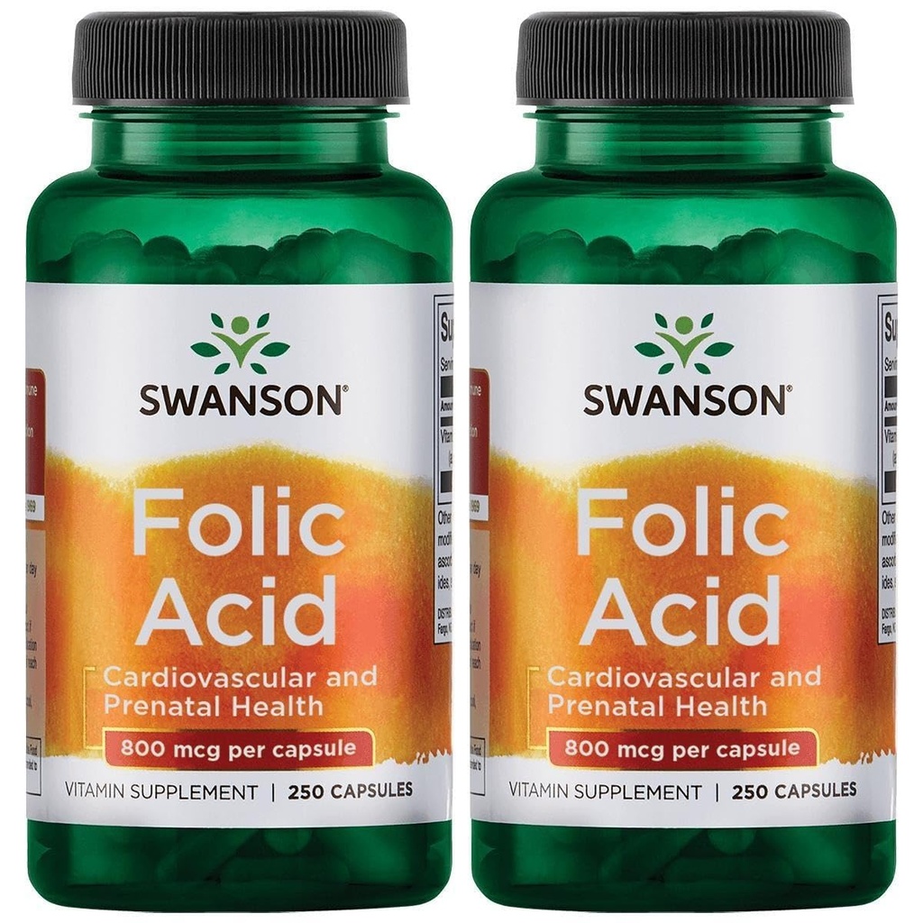 Swanson Φολικό οξύ 800 mcg (1Vitamin 335 mcg Dfe Folate) 250 Καψάκια (2 Συσκευασία)