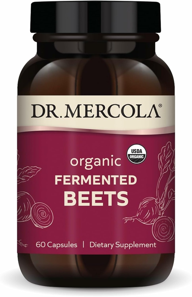 Dr. Mercola Organic Fermented Beets - Nitric Oxide Support - USDA Organic, Non-GMO, Gluten-free & Soy-Free - 60 κάψουλες