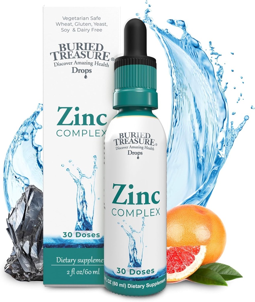 Θαμμένο Treasure Zinc Complex Drops - 30 Μερίδες, 2 fl oz, Αποδοτικό και Βιοδιαθέσιμο συμπλήρωμα ιωνικού ψευδαργύρου
