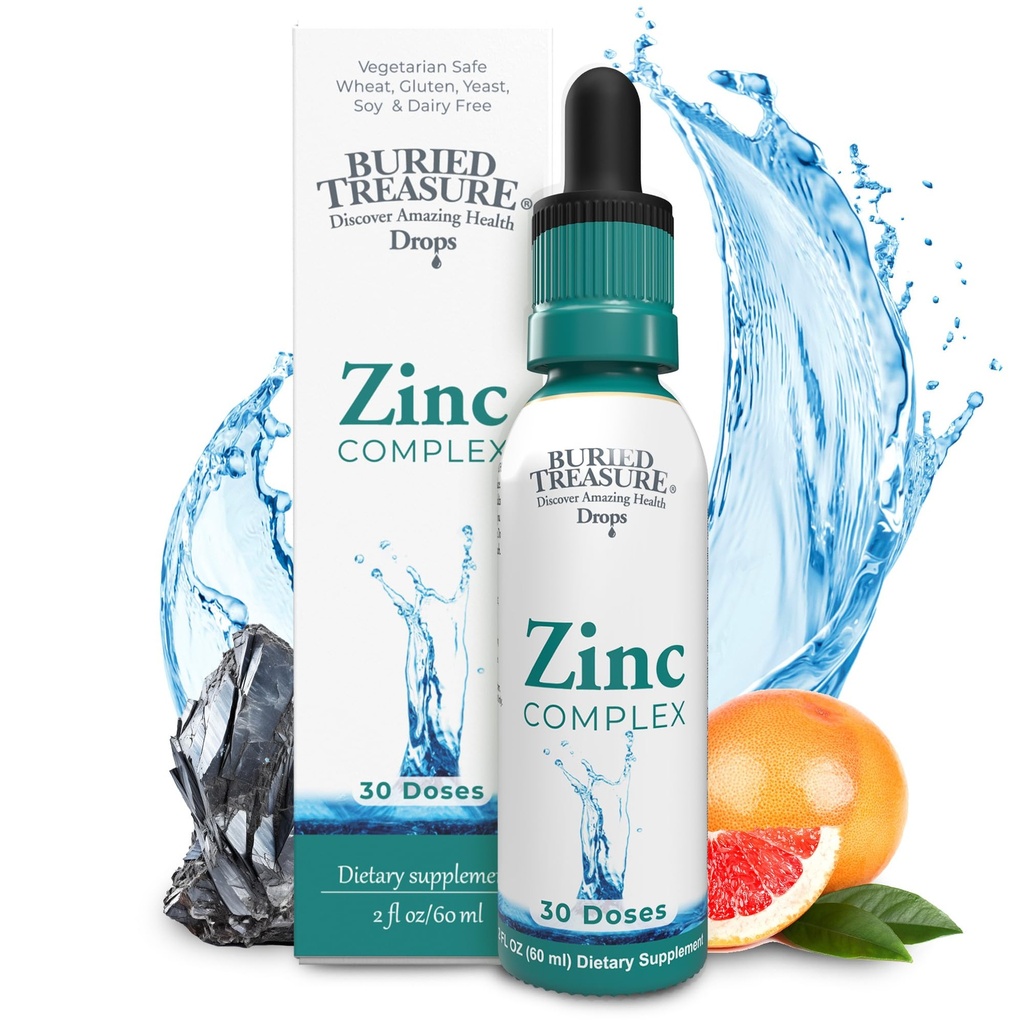 Θαμμένο Treasure Zinc Complex Drops - 30 Μερίδες, 2 fl oz, Αποδοτικό και Βιοδιαθέσιμο συμπλήρωμα ιωνικού ψευδαργύρου