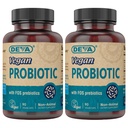 DEVA Vegan Probiotic with FOS Prebiotics Supplement - 2 δισεκατομμύρια CFU με 100 MG Prebiotics Per Serving για Άνδρες & Γυναίκες - Μη-Dairy Χωρίς Γλουτένη - Φυσικά Ράφι Σταθερό - 90 κάψουλες (Pack of 2)