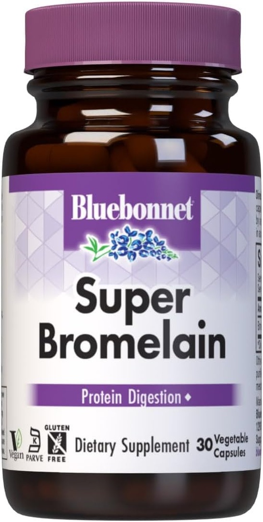 BlueBonnet Super Bromelain Χορτοφαγικά Καψάκια, Ανανά, 500 mg, 30 Count