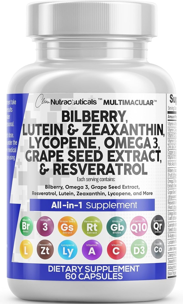 Καθαρές Βιταμίνες ματιών Nutra με Bilberry Lutein και Zeaxanthin Συμπληρώματα Lycope 40mg Resveratrol Σπόροι σταφυλιού Ασταξανθίνη για τα μάτια - Φροντίδα ματιών Υγεία Υποστήριξη ματιών Βιταμίνη και ανόργανο συμπλήρωμα