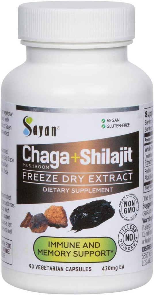 Sayan Siberian Chaga Mushroom Extract με Shilajit 90 κάψουλες/420mg ea.– Υποστήριξη ανοσοποιητικού συστήματος και συστήματος πέψης – Fulvic Acid Supplement – Ενέργεια & Καθαρότητα – Αποκλειστική ανάμειξη – Χωρίς πληρωτικά
