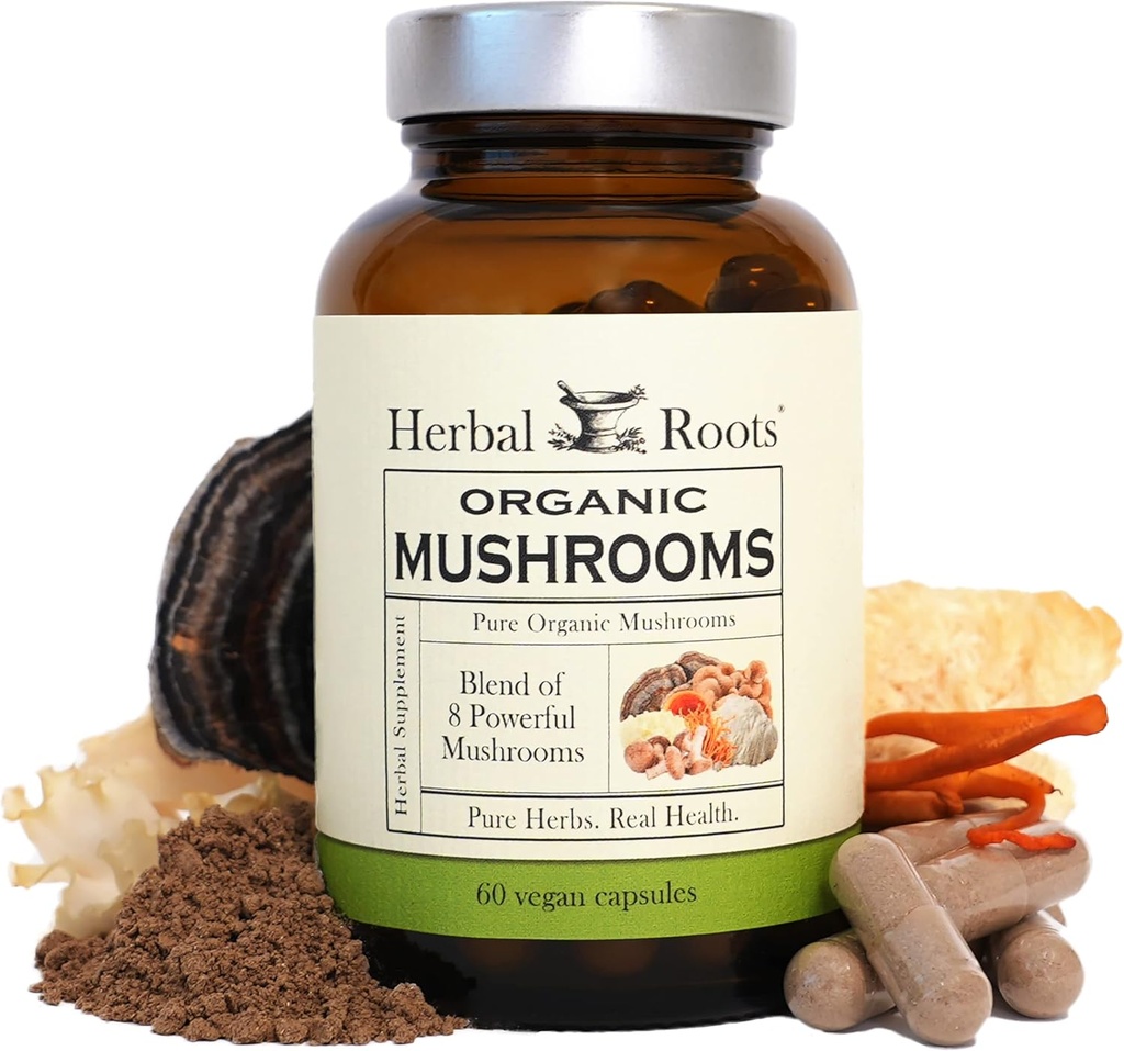 Αρωματικές Ρίζες Οργανικές 8 κάψουλες Mushroom Blend Supplement - 100% Fruiting Body Extracts - Ευεξία και Ανοσία - 60 κάψουλες Vegan