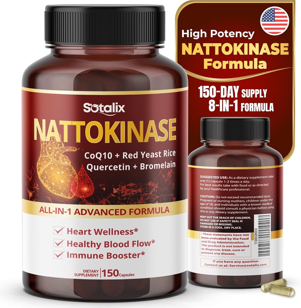Nattokinase με CoQ10 + Red Yeast Rice Quercetin + Bromelain - Immune Booster - USA Made & Tested (Προμήθεια 150 ημερών (Pack of 1))