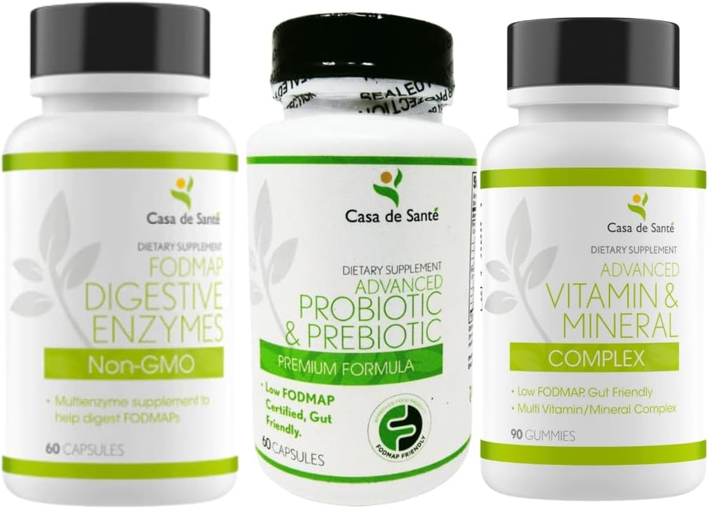Casa de Sante Probiotic & Prebiotic Synbiotic, Advanced Vitamin & Mineral Complex Gummies και FODMAP Digestive Enzymes, μη GMO χαμηλή FODMAP Certified Δέσμη