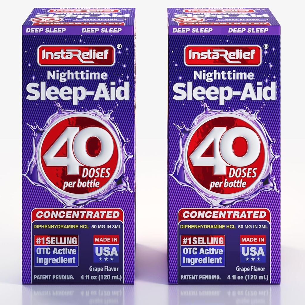 Nighttime Sleep-Aid Liquid, 50mg διφαινυδραμίνη HCl, Twin Value Pack (80 Δόσεις), Grape Flavor, Fall Asleep Fast & Stay Asleep Longer