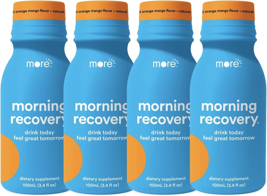 More Labs Morning Recovery Orange Mango Flavor Electrolyte & Milk Thistle Drink 4 Pack | Hydrate While Drinking | Highly Soluble Liquid DHM
