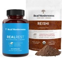 Real Mushrooms RealRest (60ct) Κάψουλες και Reishi Mushroom Powder (45 σέρβις) Bundle - Mushroom Supplement for Longevity, Daily Immune Support, βελτιωμένο ύπνο και χαλάρωση - Vegan, Non-GMO