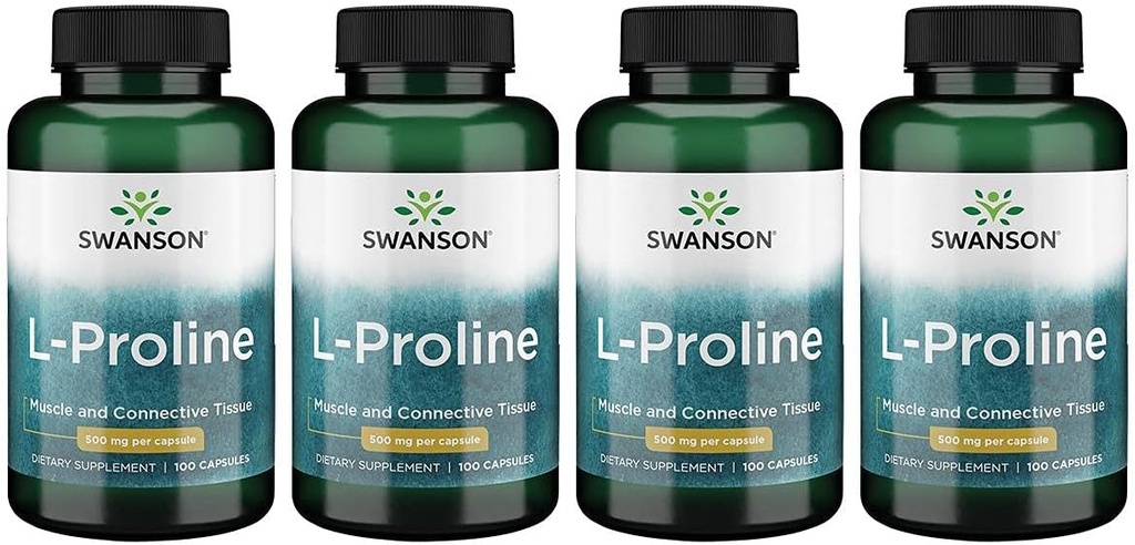 Swanson Amino Acid L-Proline Συμπλήρωμα διατροφής Collagen Connective Tissue Support 500 mg 100 Κάψουλες (4 Συσκευασία)