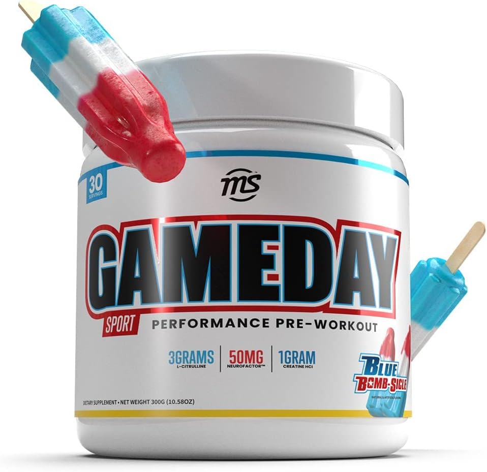 Man Sports Game Day - Αθλητισμός πριν από την προπόνηση, Blue Bombsicle Γεύση ενέργειας ποτό μείγμα με φυσική καφεΐνη, 300g, 30 ημέρες προσφοράς
