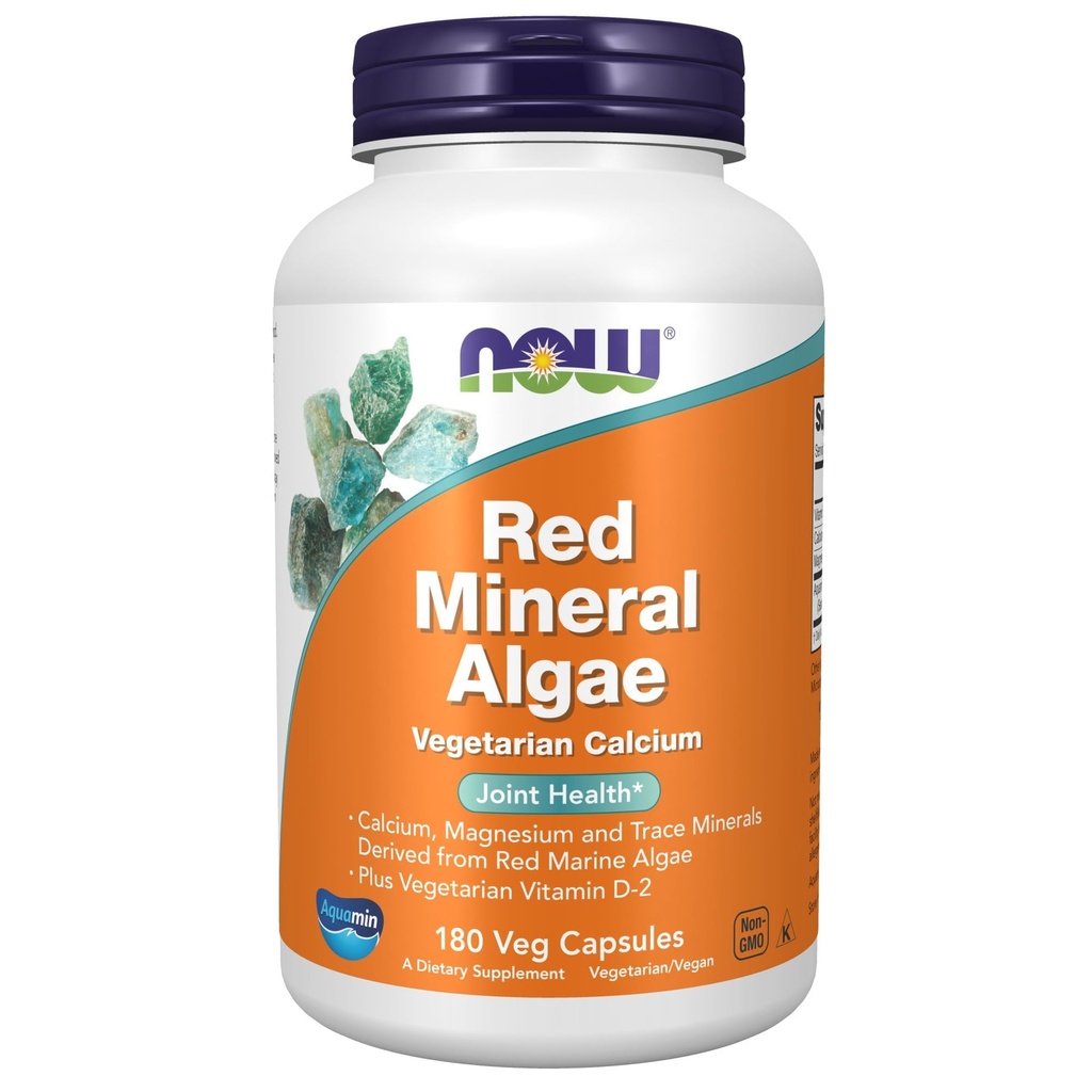 NOW Συμπληρώματα τροφίμων, Red Mineral Algae Plus Βιταμίνη D-2, Κοινή Υγεία*, 180 κάψουλες Veg