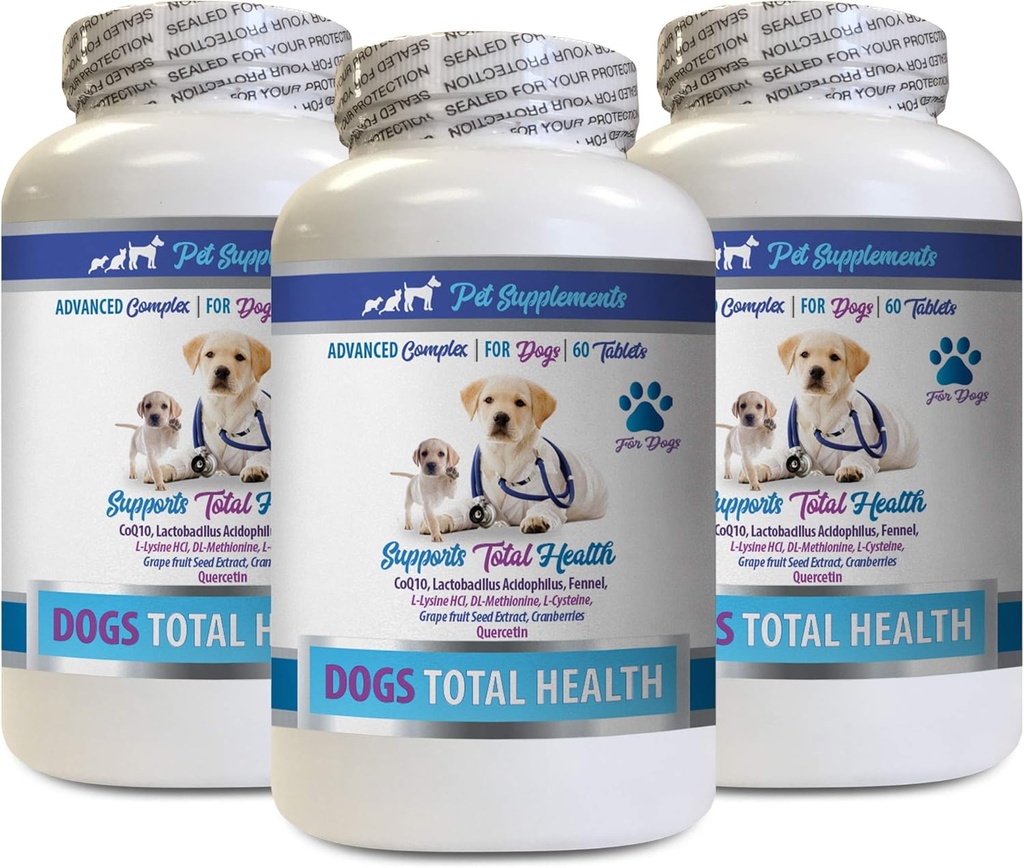 PET ΣΥΜΠΛΗΡΩΜΑΤΑ & ΦΥΤΑ LLC Σκύλος Βιταμίνες ματιών Υποστήριξη - Σκύλοι Συνολικός έλεγχος υγείας - Ανοσοποιητική υποστήριξη - Καρφιά δέρματος Στοματική φόρμουλα για την υγεία ματιών - Ασβέστιο για την τροφή σκύλου - 3 μπουκάλια (180 θεραπείες)