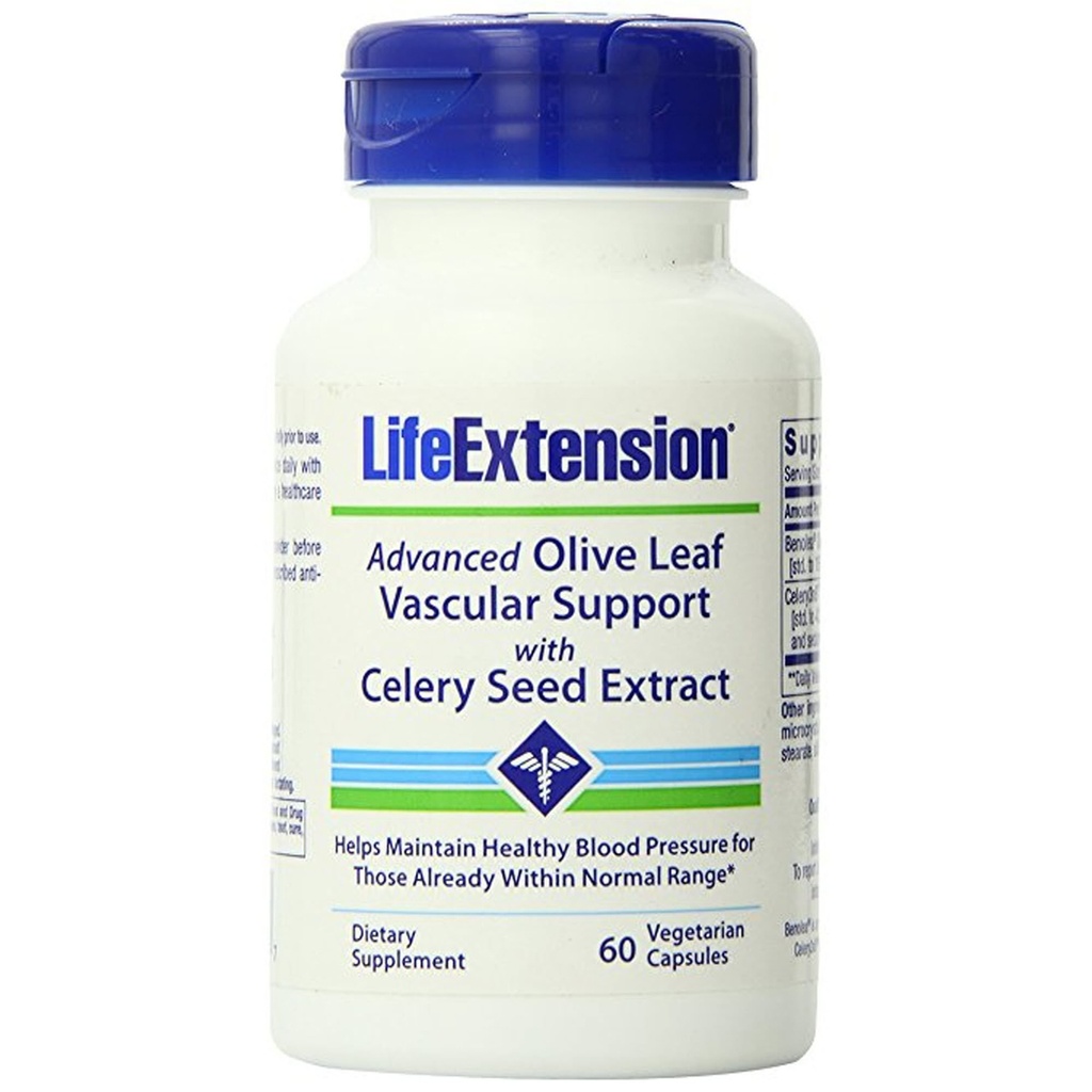 Life Extension Advanced Olive Leaf Vascular Support, Olive Extract, Celery Extract, oleuropein, Blood Pressure Health Support, Cardiovascular Health, Vegetarian, Gluten-Free, Non-GMO, 60 Capsules