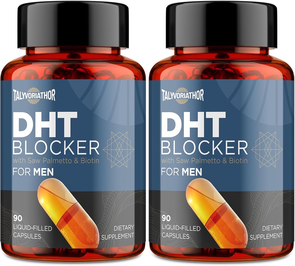 DHT Blocker για άνδρες με πριόνι Palmetto & Biotin, Hair Growth Formula σε Liquid-Filled κάψουλες, συμπληρώματα τριχόπτωσης, Βιταμίνες ανακατασκευής μαλλιών, ιδιόκτητα βότανα - 90 κάψουλες(2 μπουκάλι)