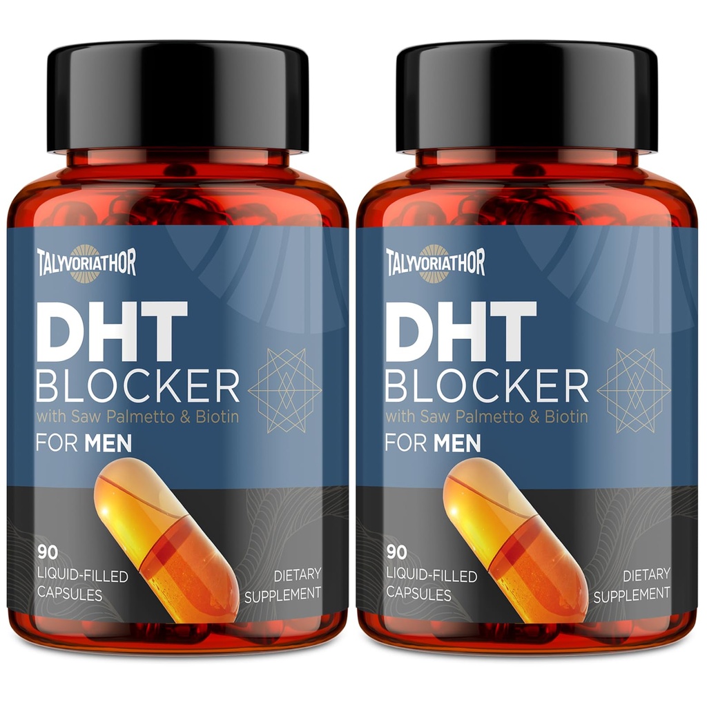 DHT Blocker για άνδρες με πριόνι Palmetto & Biotin, Hair Growth Formula σε Liquid-Filled κάψουλες, συμπληρώματα τριχόπτωσης, Βιταμίνες ανακατασκευής μαλλιών, ιδιόκτητα βότανα - 90 κάψουλες(2 μπουκάλι)